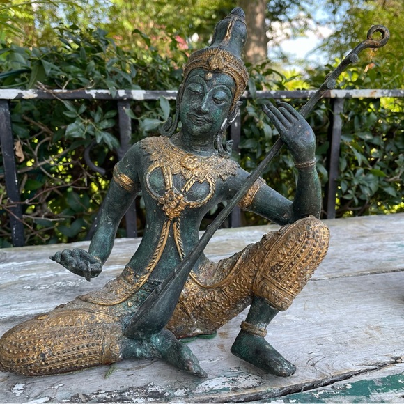 India Thai musician bronze figurine vintage